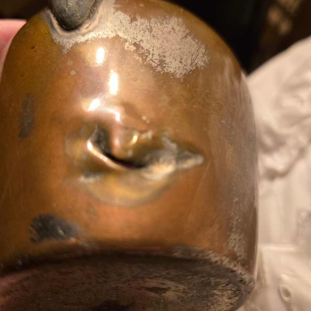 Vintage Copper Creamer Pitcher Small Metal Spout Handle Hole Large Gash in Pics - Picture 2 of 4